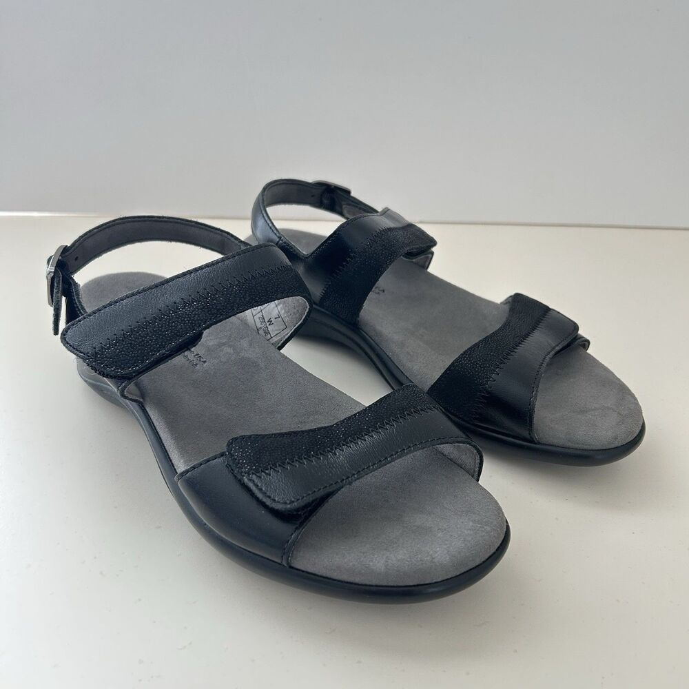 SAS Womens Sandals Size 7 Wide Nudu Midnight Black Leather Slingback Strap